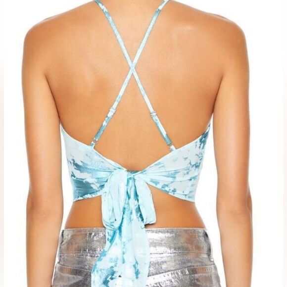 Forever 21 Foil Metallic Halter Tie Back Crop Top - Picture 2 of 3